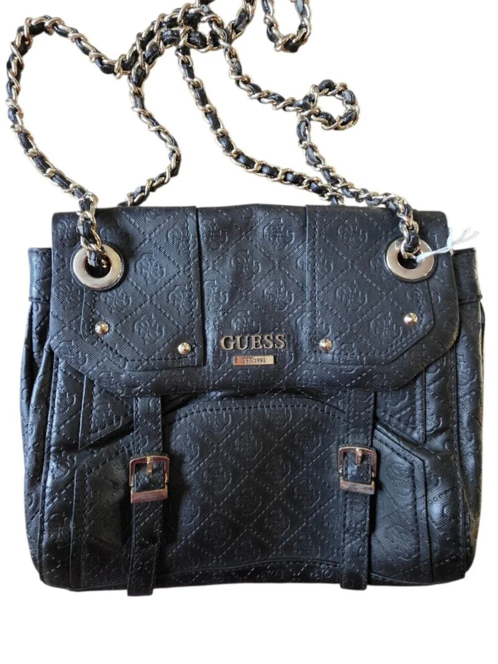 Guess Black Quilted Chain-Handle Shoulder Bag with Gold Hardware - Picture 1 of 6